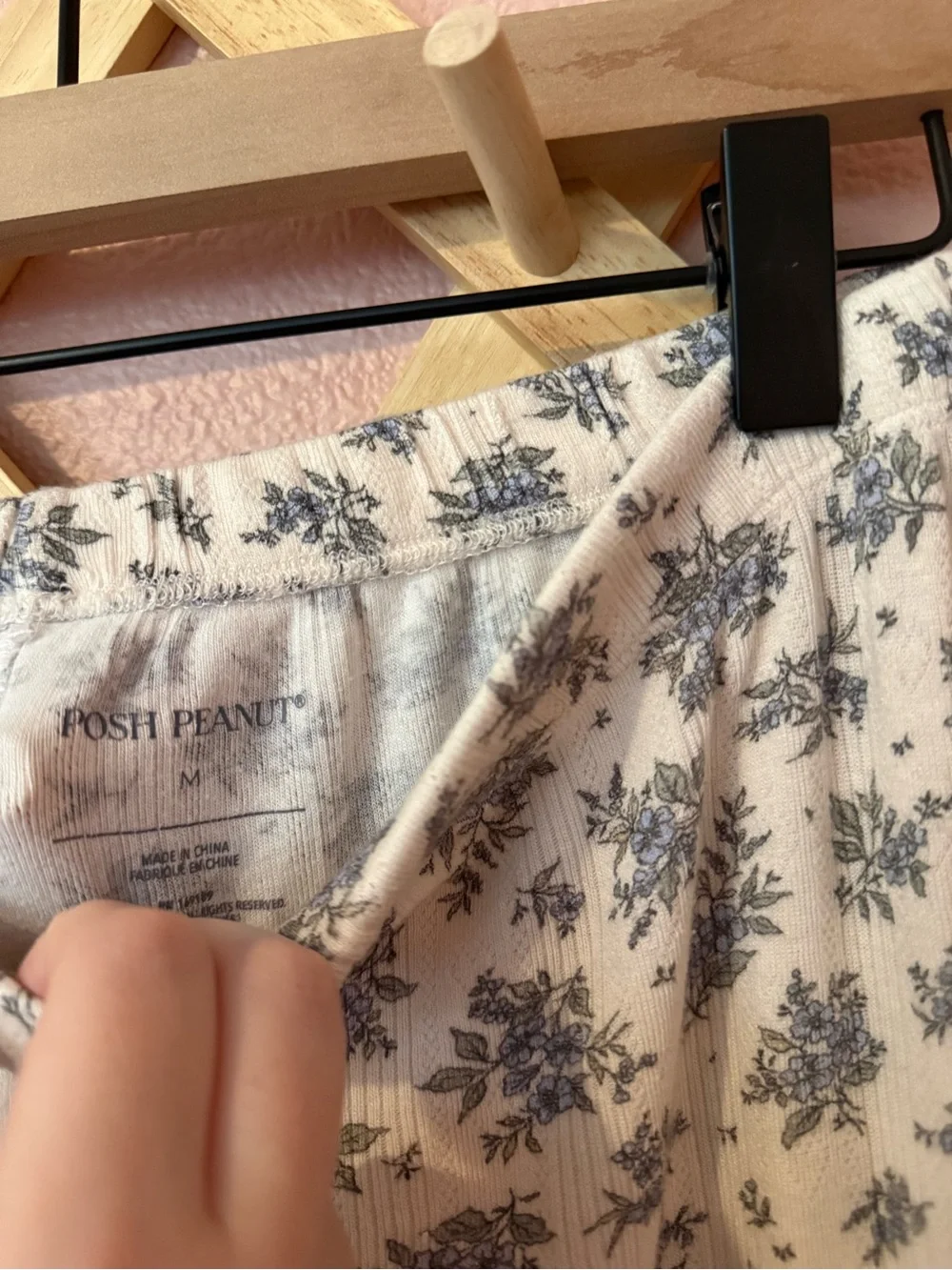 Posh Peanut Bamboo Cotton Pointelle Blue Floral Wide-Leg Pull-On Pants